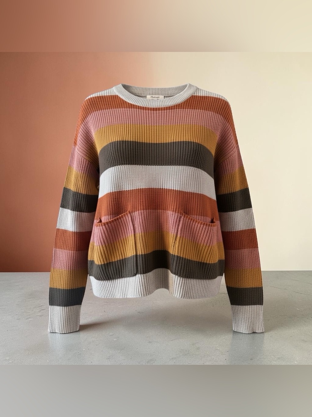 Madewell Striped Crewneck Sweater in Pink, Mustard, Rust & White